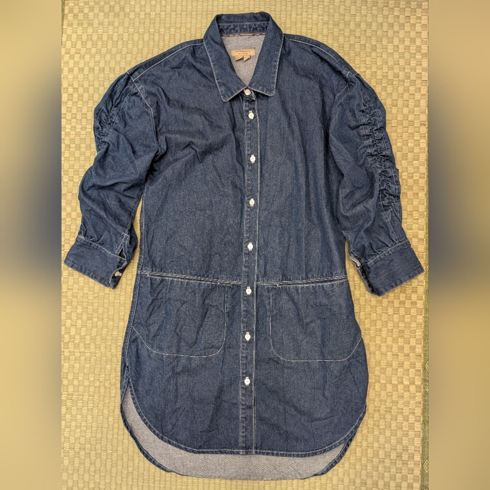 Burberry Button Down Denim High-Low Blue Jean Shirt Dress Size 4 Made in USA